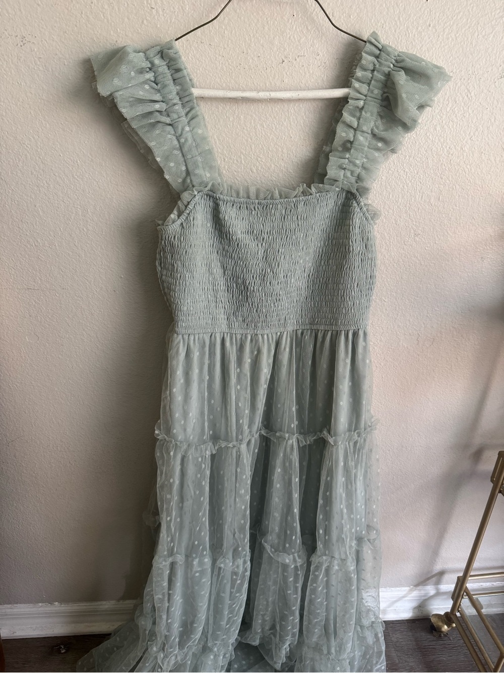 Blu Pepper Sage Green Ruffle Strap Maxi Dress